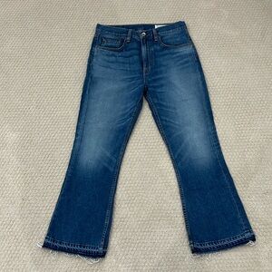 Rag & Bone Midrise Carlsbad blue bootcut jeans with raw edge/fray